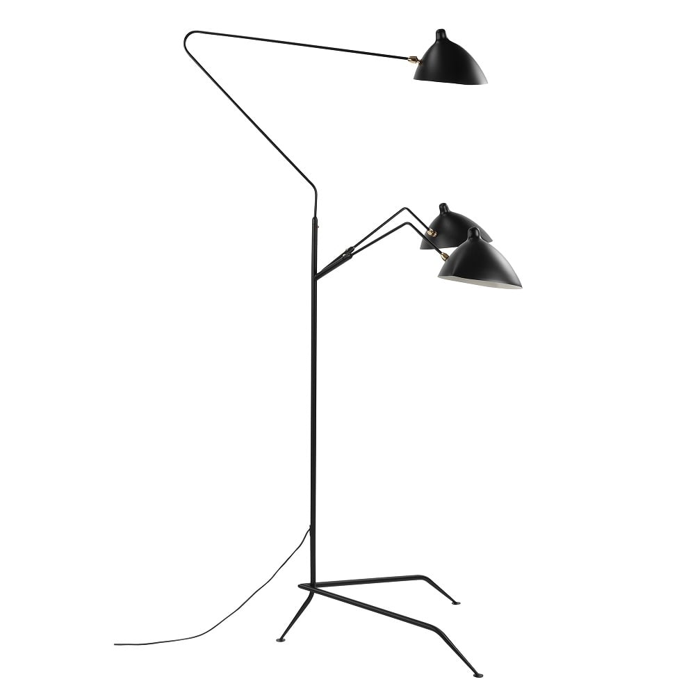 Serge Mouille style, Lampe à suspension Contemporary 3-bras noir