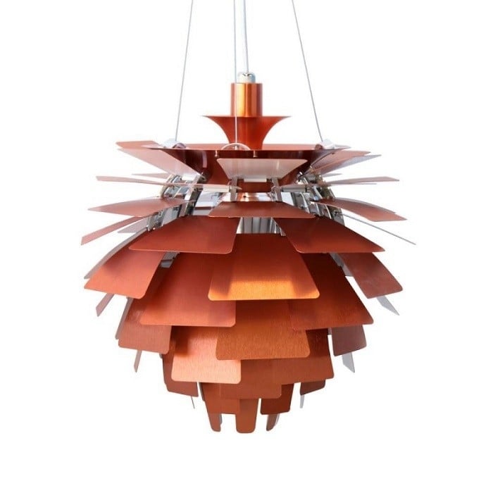 Poul Henningsen style, Pendentif Artichaut lampe 56cm cuivre rouge