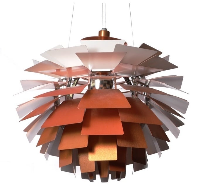 Poul Henningsen style, Pendentif Artichaut lampe 92cm cuivre rouge
