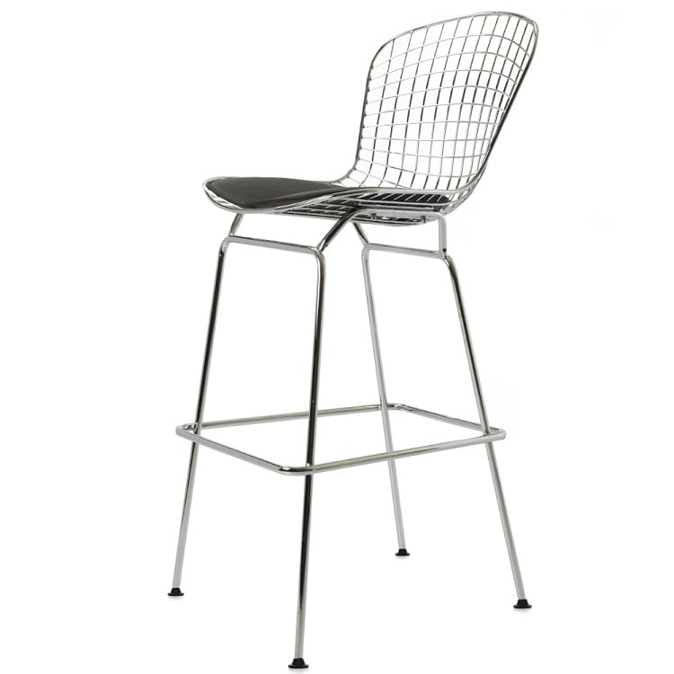 Harry Bertoia style, Tabouret de bar Bertoia Barstool noir cuir noir