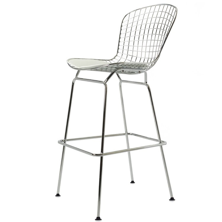 Harry Bertoia style, Tabouret de bar Bertoia Barstool blanc blanc en cuir