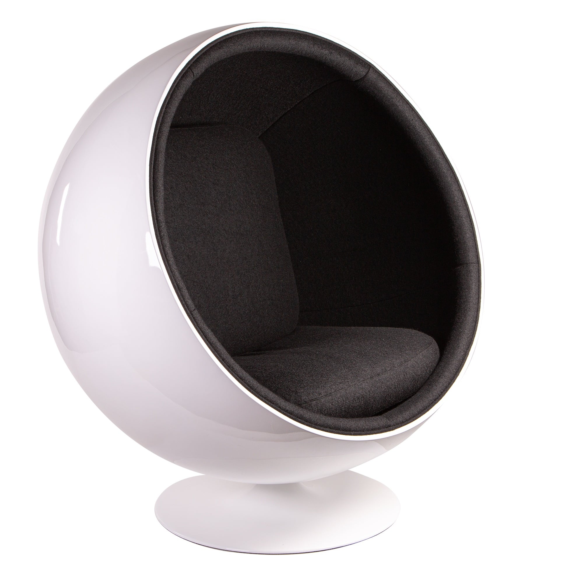 Eero Aarnio style, Fauteuil Ball chaise fibre de verre blanc Laine noire