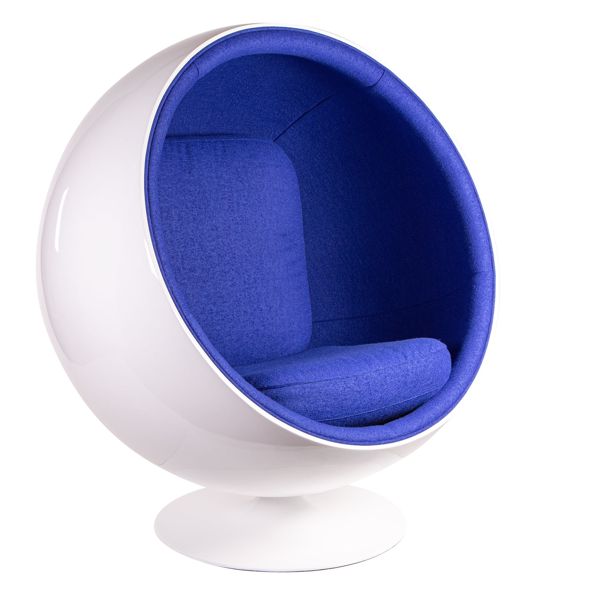 Eero Aarnio style, Fauteuil Ball chaise fibre de verre blanc Laine bleu foncé