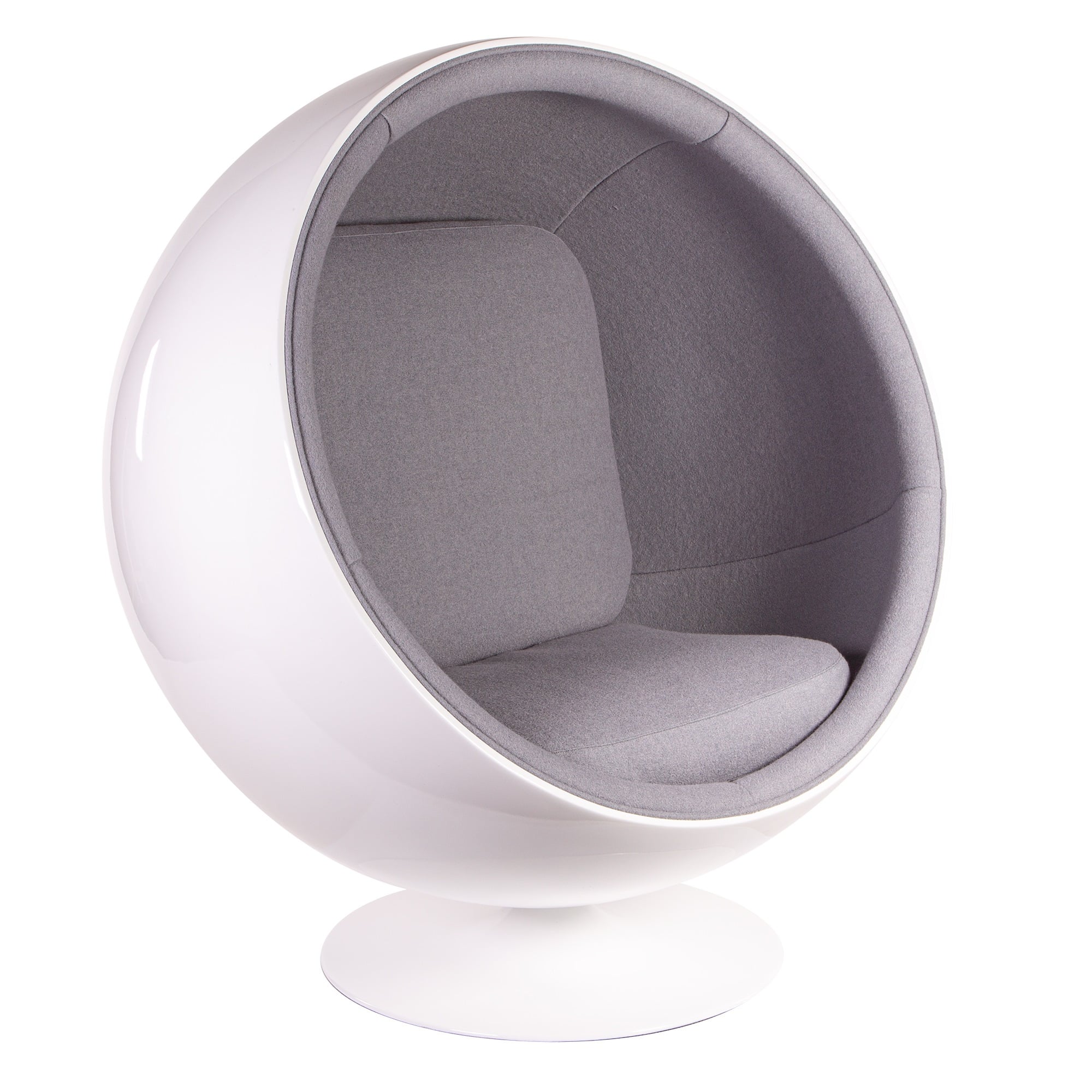 Eero Aarnio style, Fauteuil Ball chaise fibre de verre blanc Laine gris clair