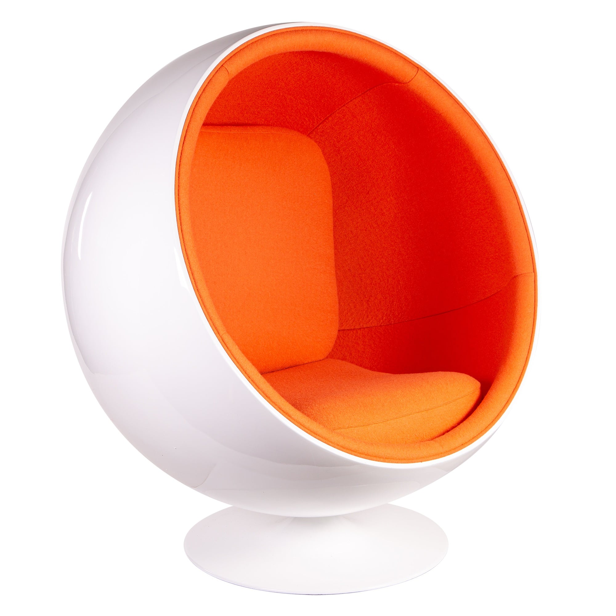 Eero Aarnio style, Fauteuil Ball chaise fibre de verre blanc Laine orange