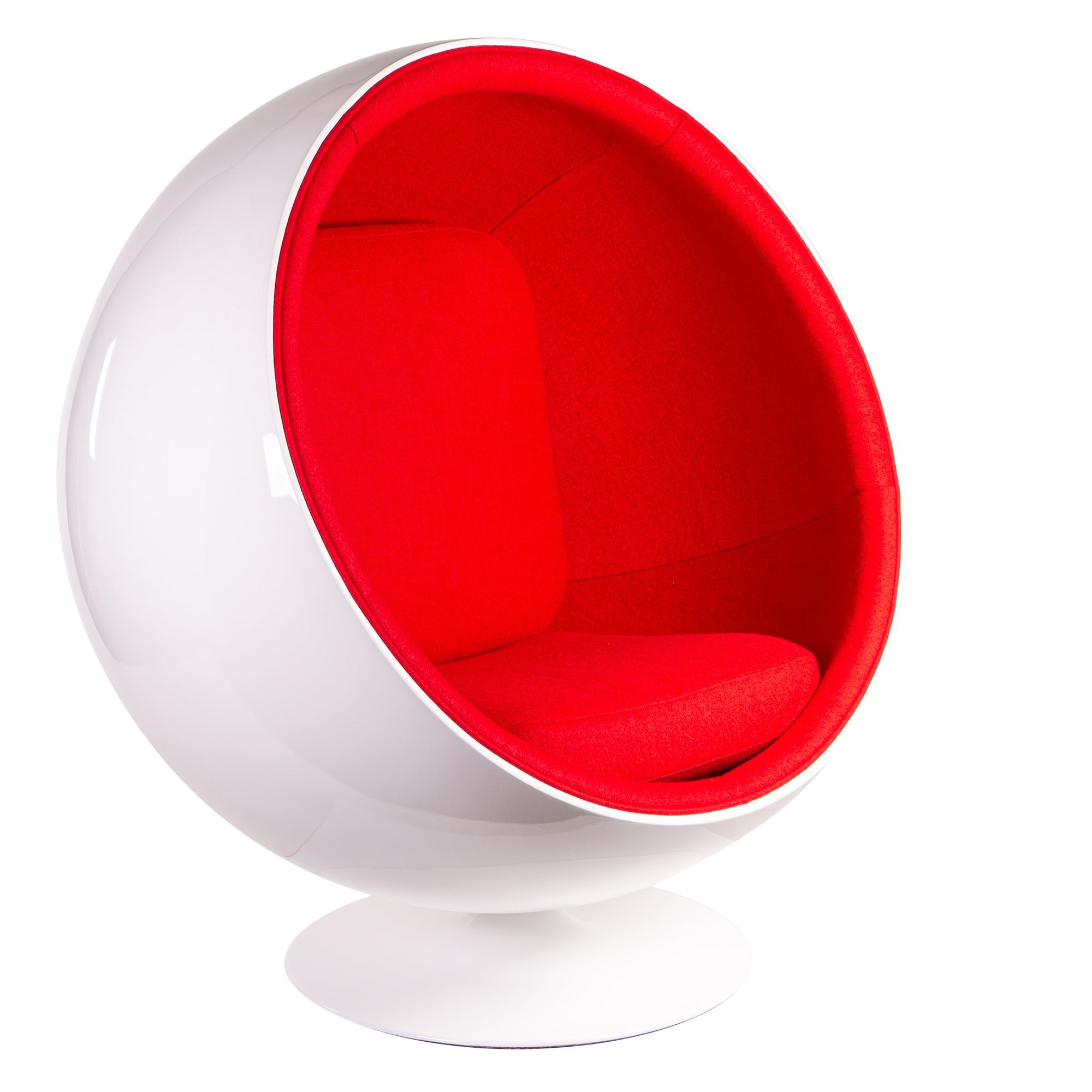 Eero Aarnio style, Fauteuil Ball chaise fibre de verre blanc Laine rouge