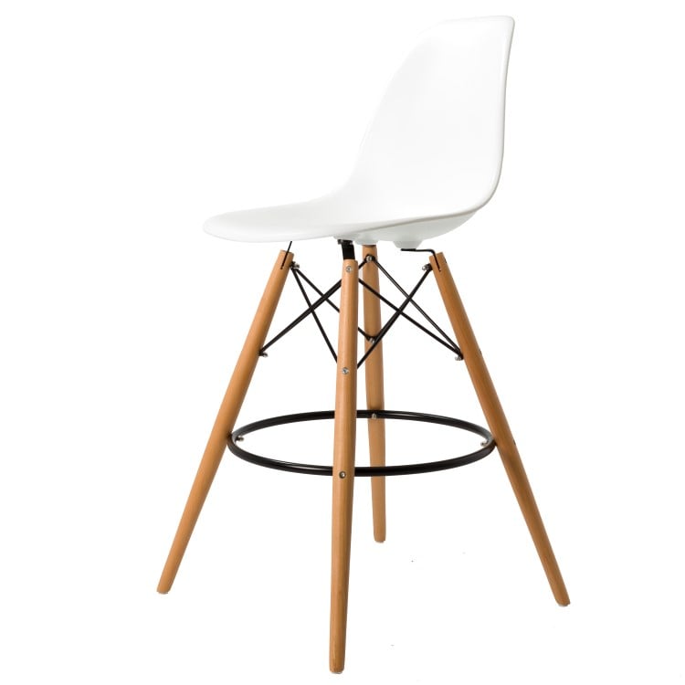 Charles Eames style, Tabouret de bar DSW mat PP blanc