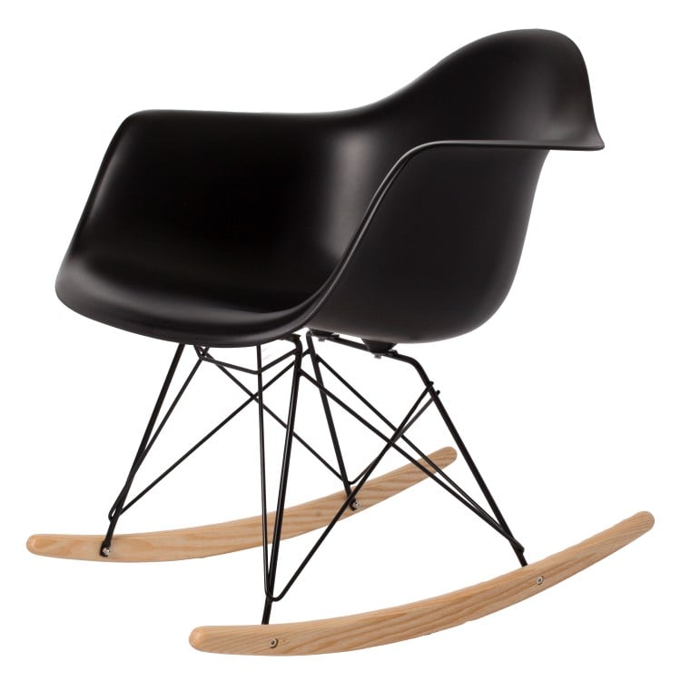 Charles Eames style, Fauteuil à bascule RAR cadre noir PP noir