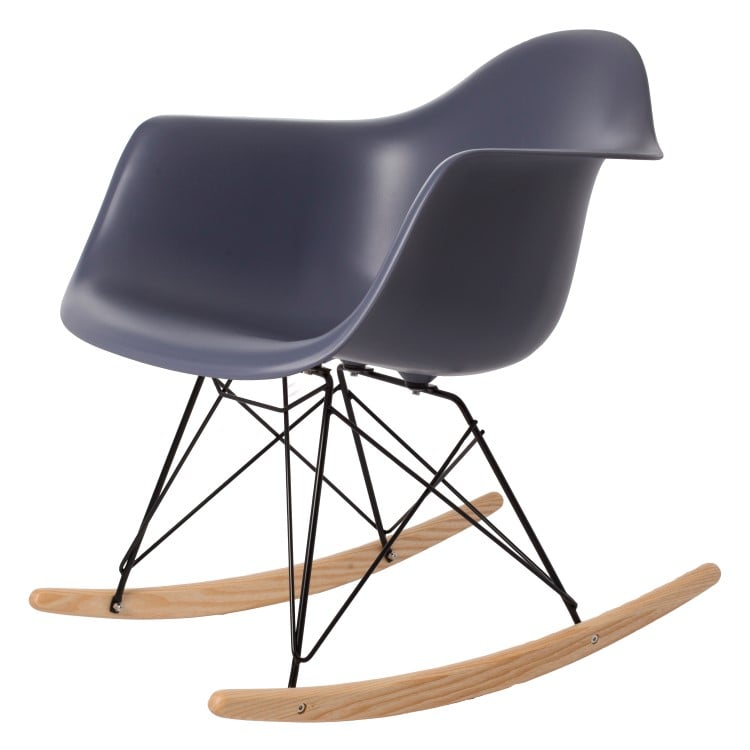 Charles Eames style, Fauteuil à bascule RAR cadre noir PP gris foncé