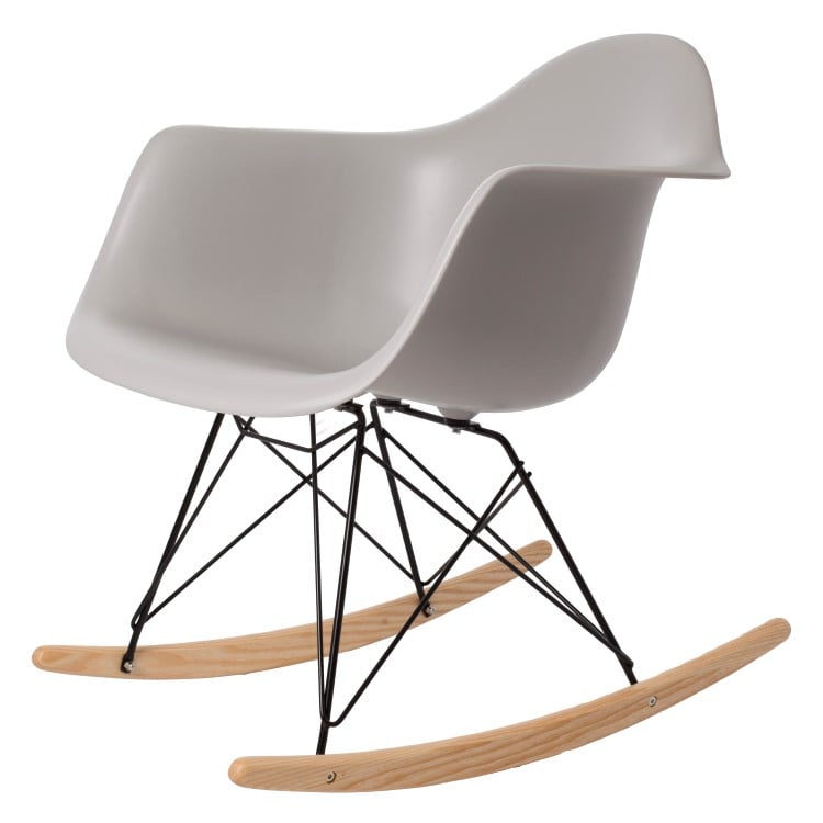 Charles Eames style, Fauteuil à bascule RAR cadre noir PP gris clair