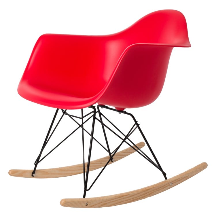 Charles Eames style, Fauteuil à bascule RAR cadre noir PP rouge