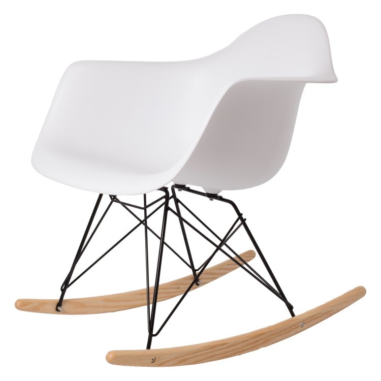 Charles Eames style, Fauteuil à bascule RAR cadre noir PP blanc