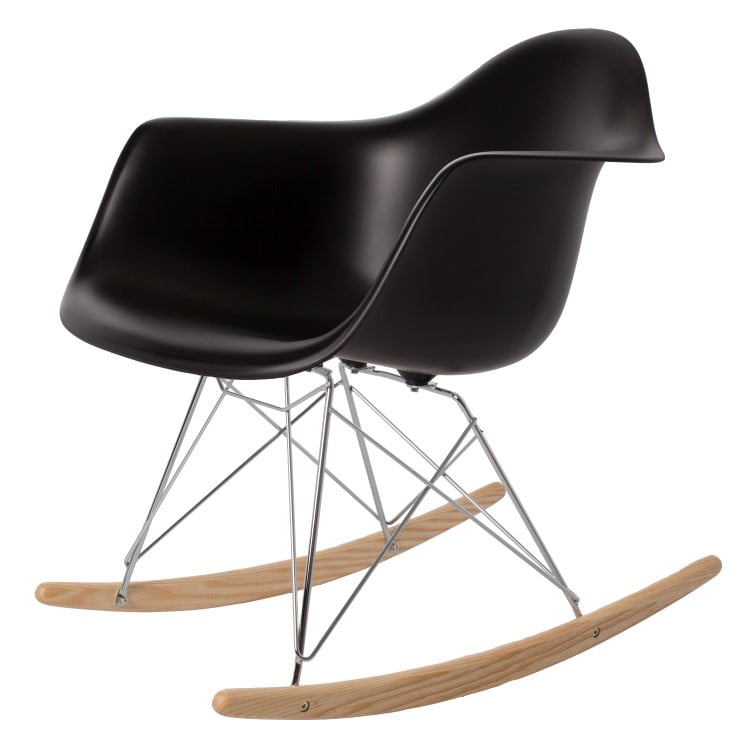 Charles Eames style, Fauteuil à bascule RAR Cadre chrome PP noir