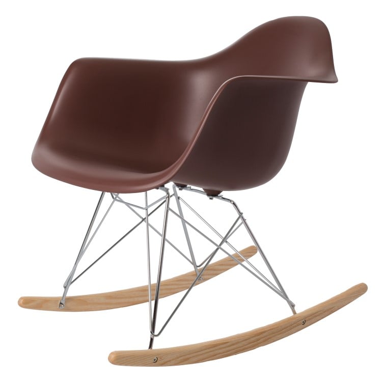 Charles Eames style, Fauteuil à bascule RAR Cadre chrome PP brun