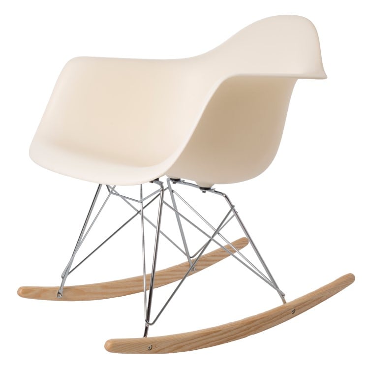 Charles Eames style, Fauteuil à bascule RAR Cadre chrome crème PP