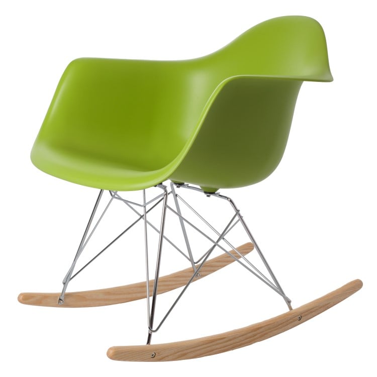 Charles Eames style, Fauteuil à bascule RAR Cadre chrome PP vert