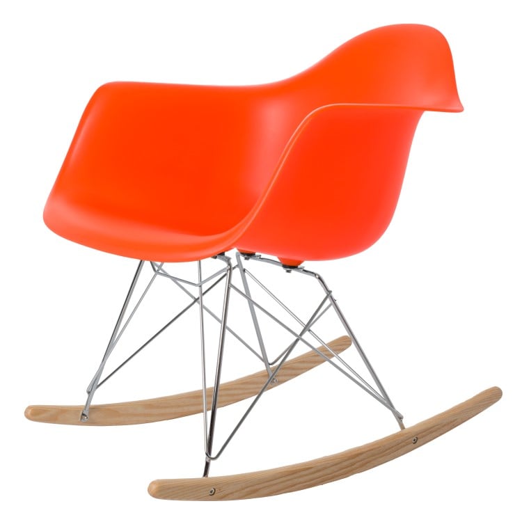 Charles Eames style, Fauteuil à bascule RAR PP Orange Fluo