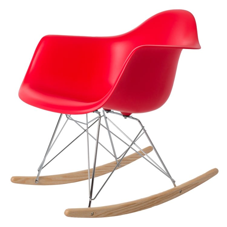 Charles Eames style, Fauteuil à bascule RAR Cadre chrome PP rouge