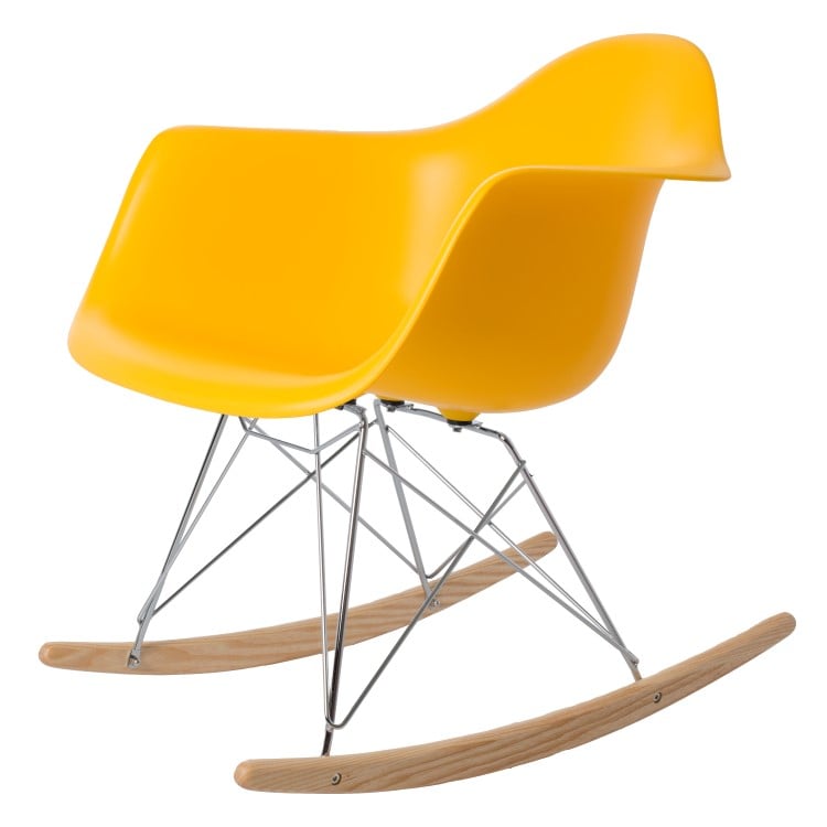 Charles Eames style, Fauteuil à bascule RAR Cadre chrome PP jaune