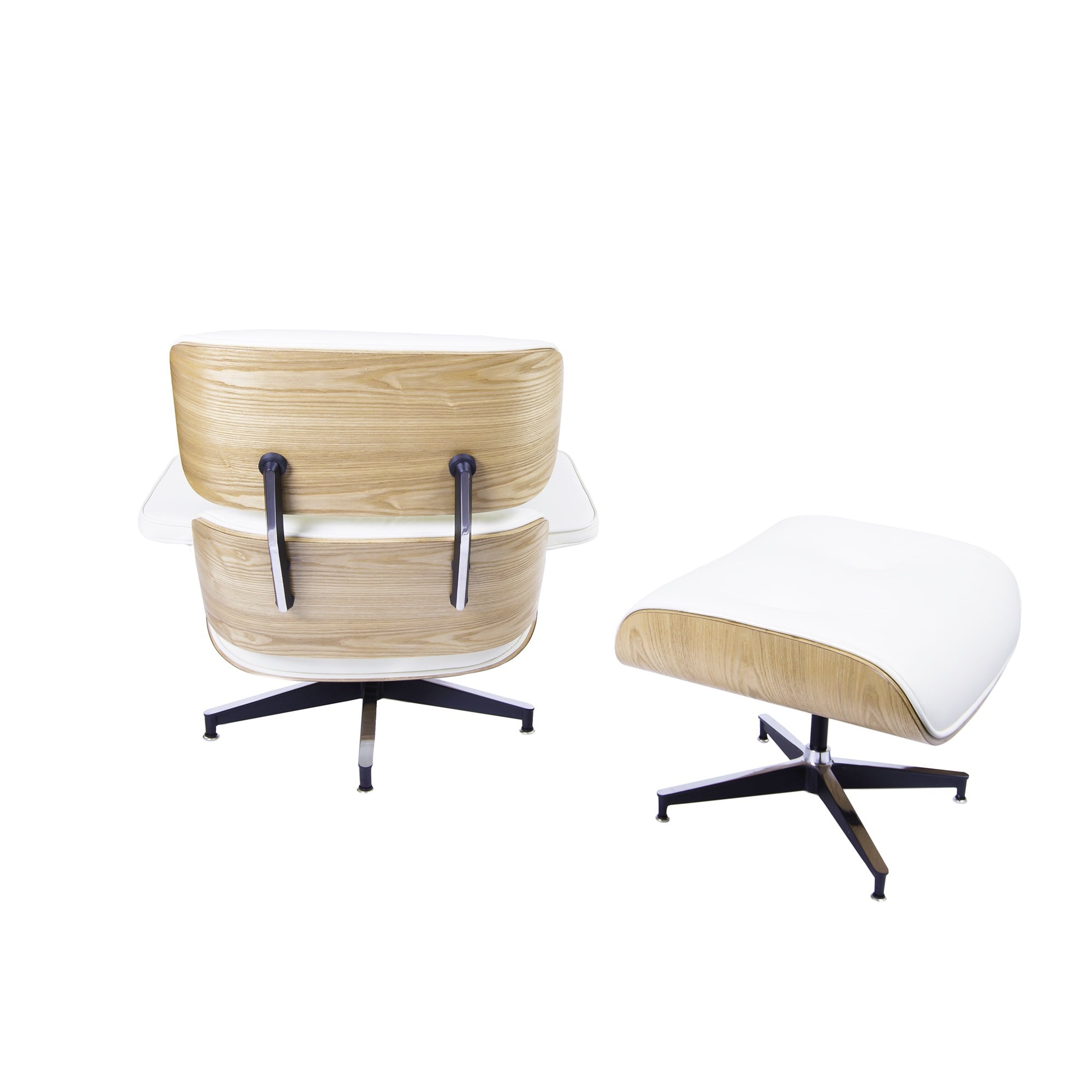 Charles Eames style, Chaise longue avec hocker EA670 Creme bois de frêne Base noire