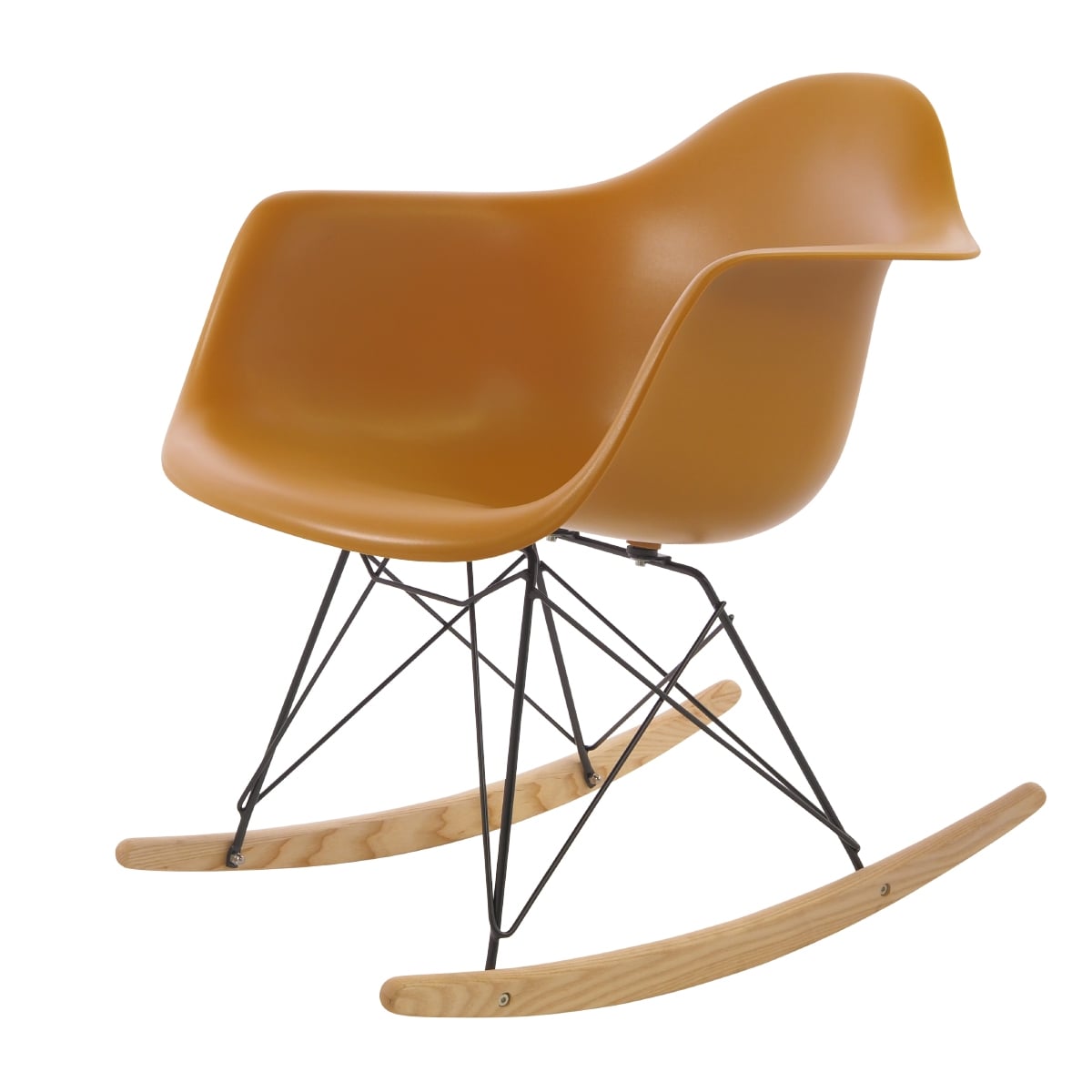 Charles Eames style, Fauteuil à bascule RAR cadre noir PP gingembre