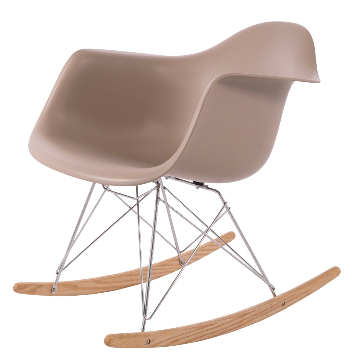 Charles Eames style, Fauteuil à bascule RAR Cadre chrome PP choco clair