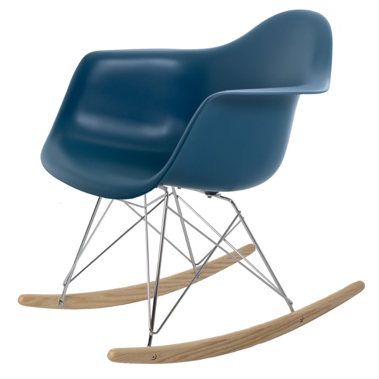 Charles Eames style, Fauteuil à bascule RAR Cadre chrome PP bleu océan