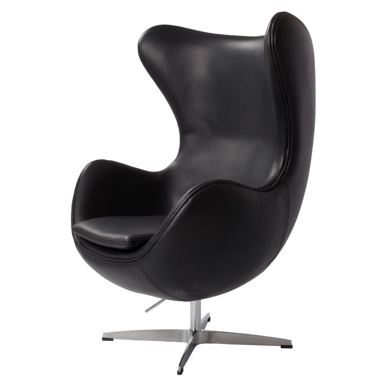 Arne Jacobsen style, Fauteuil Egg chaise cuir noir bleu foncé