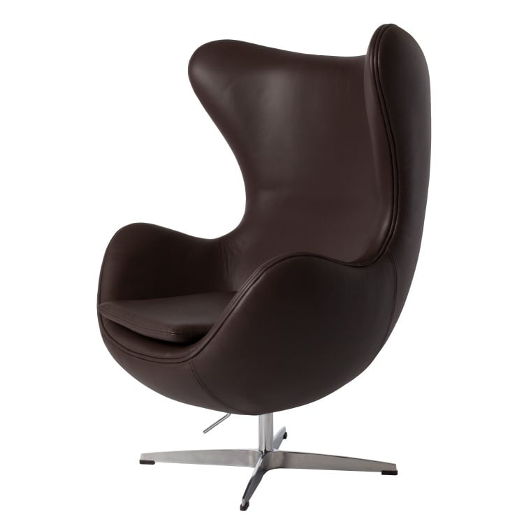 Arne Jacobsen style, Fauteuil Egg chaise cuir brun bleu foncé