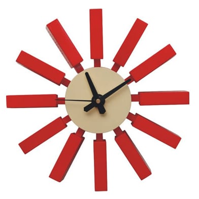 George Nelson style, Horloge murale Block clock rouge