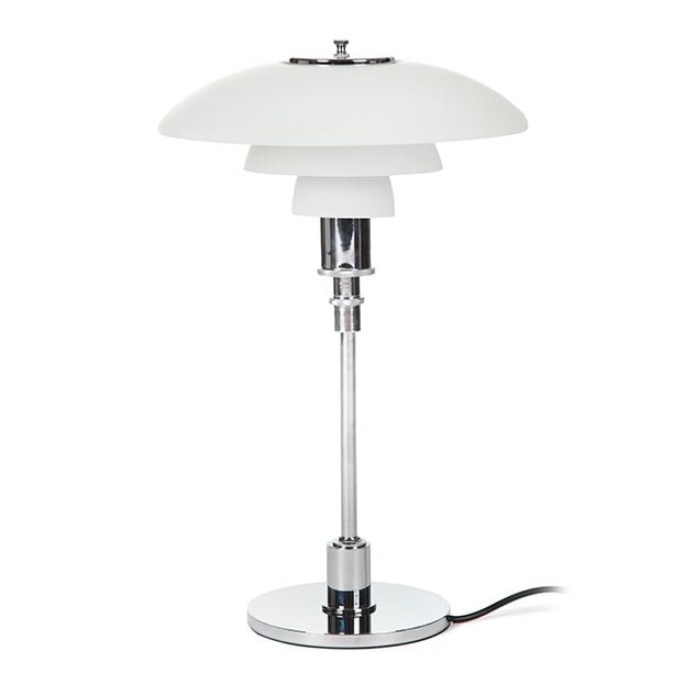 Poul Henningsen style, Lampe de table DPH 3/2 petit Chrome, verre blanc