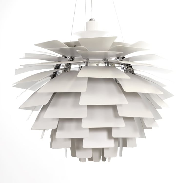 Poul Henningsen style, Pendentif Artichaut lampe 48cm blanc