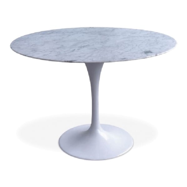 Eero Saarinen style, Table à manger Table tulipe 100cm Plateau Marbre blanc Base blanc