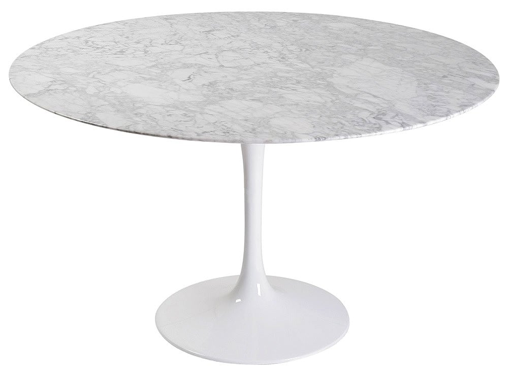 Eero Saarinen style, Table à manger Table tulipe 120cm Plateau Marbre blanc Base blanc