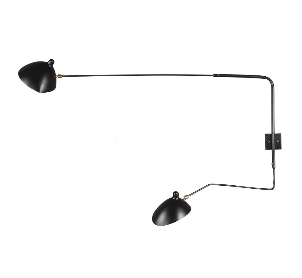 Serge Mouille style, Lampe murale Contemporary 2-bras noir
