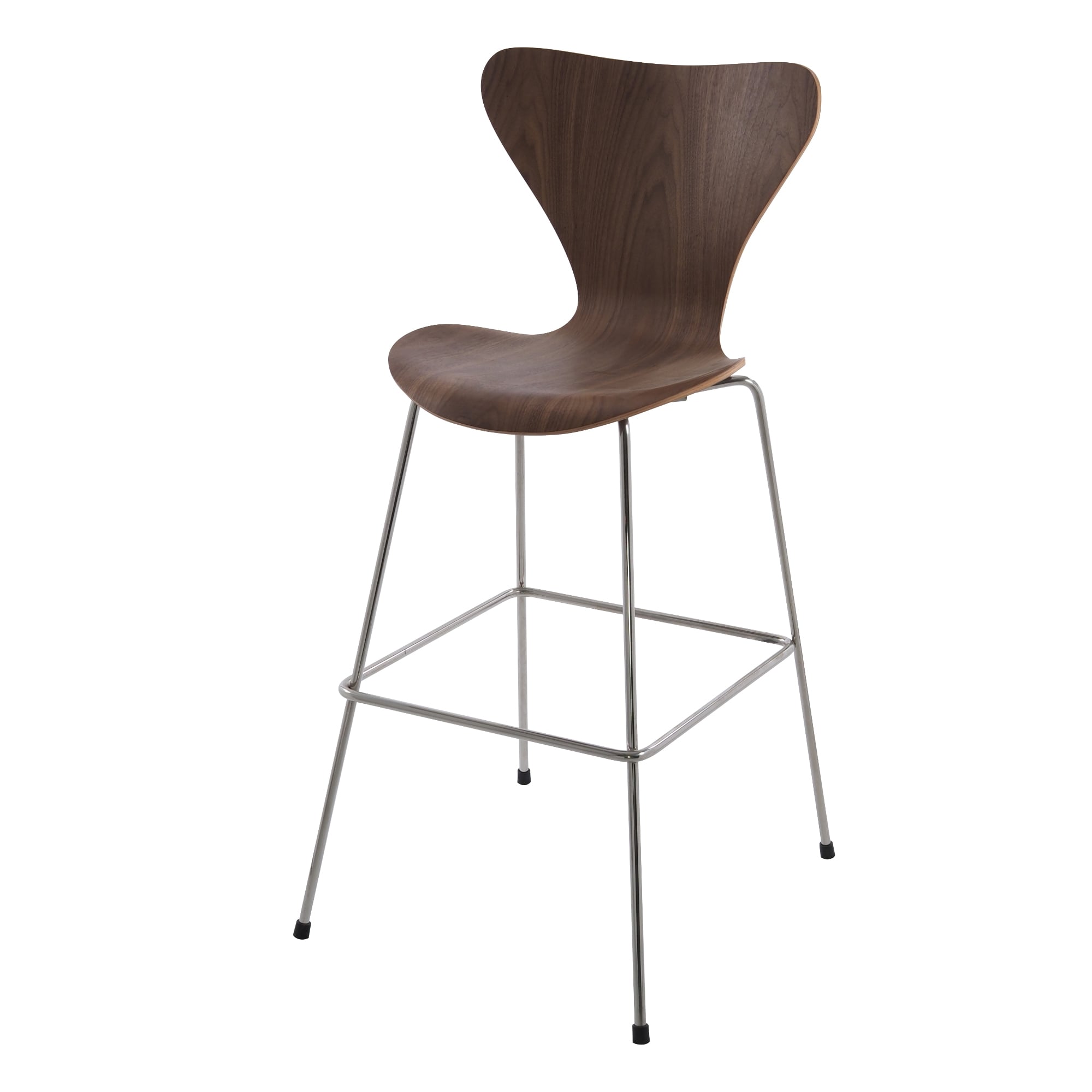 Arne Jacobsen style, Tabouret de bar série papillon 76cm noyer