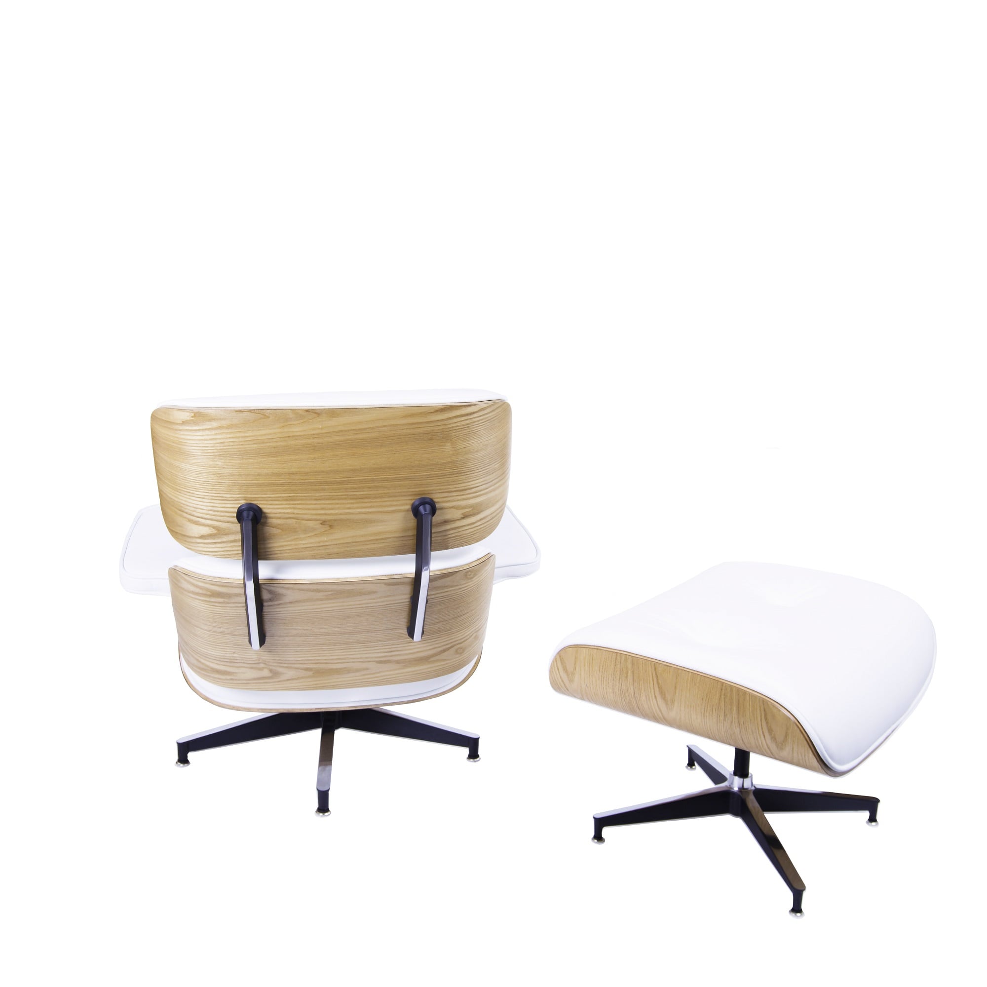 Charles Eames style, Chaise longue avec hocker EA670 XL blanc bois de frêne Base noire